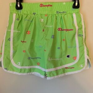 Champion Lime Green Logo Print Girls' Athletic Shorts